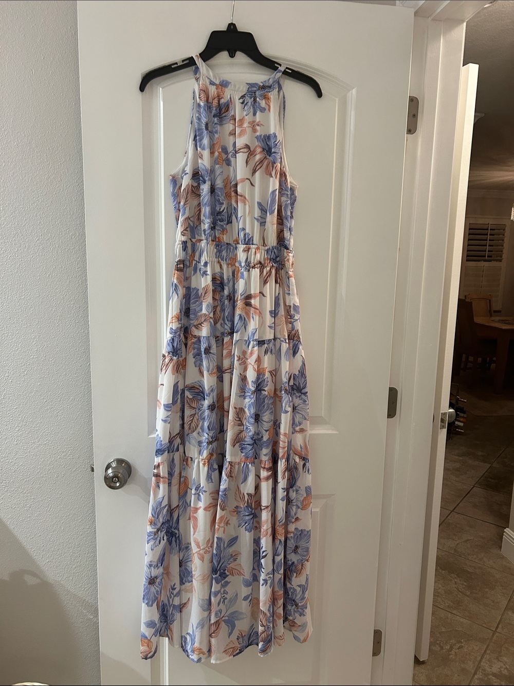 Japna White Maxi Dress with Blue & Peach Floral Print